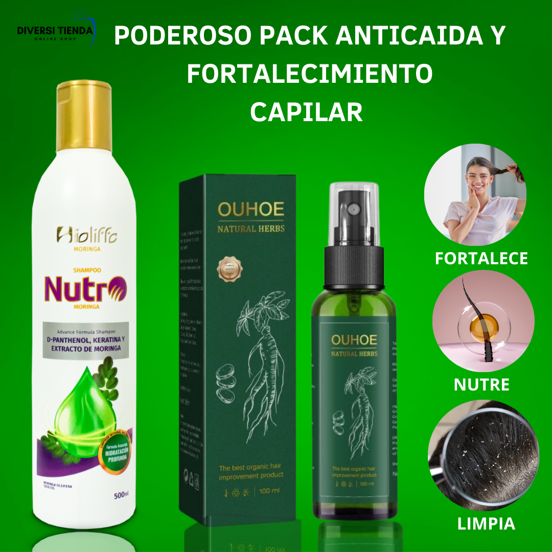 PODEROSO PACK ANTICAIDA (SHAMPOO NUTRO Y  LOCION OUHOE )